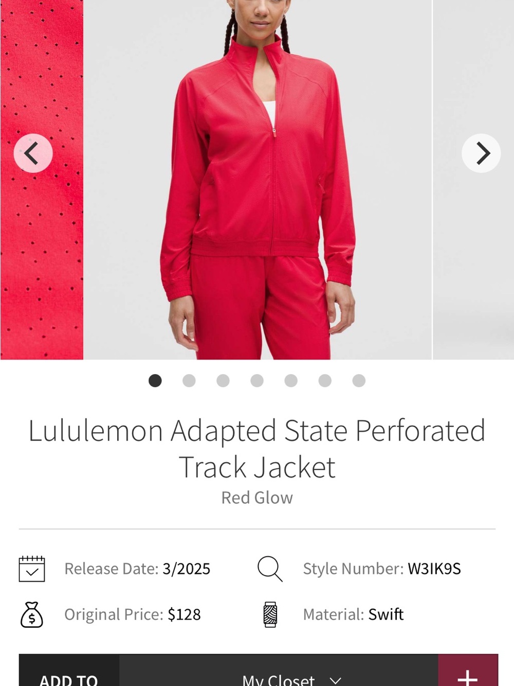 lululemon athletica Perforated Bomber Jacket — Red Glow